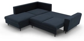 Тъмносин кадифен разтегателен ъглов диван с място за съхранение (ляв ъгъл/L форма) Kyoto – Cosmopolitan Design