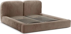 Кафяво двойно легло 200x200 cm тапицирано с място за съхранение с включена подматрачна рамка Martina – Micadoni