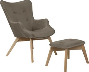 Светлокафяв кадифен фотьойл с табуретка Niko – Ropez