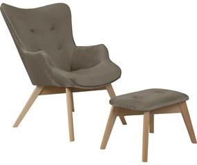 Светлокафяв кадифен фотьойл с табуретка Niko – Ropez