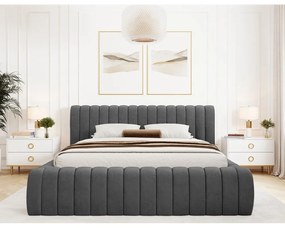Тъмносиво двойно легло 180x200 cm тапицирано с място за съхранение с включена подматрачна рамка Carilla – ELTAP