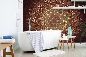 Тапет – Златна Мандала на бордо фон