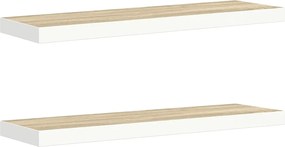 326583 vidaXL Окачени стенни рафтове, 2 бр, дъб и бяло, 90x23,5x3,8 см, МДФ