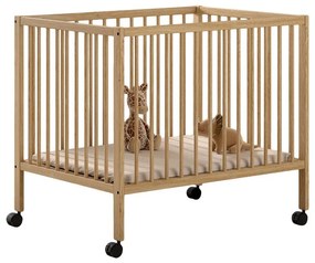 Кошара за игра от масивен бук с регулируема височина/на колелца 95x75 cm в естествен цвят Dino – Vipack