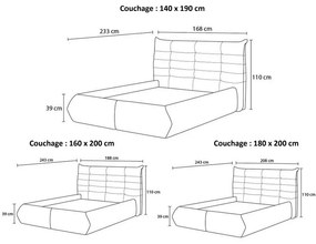 Светлосиво тапицирано двойно легло с място за съхранение с решетка 160x200 cm Clothilde - Bobochic Paris