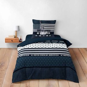 Тъмносиньо единично памучно спално бельо 140x200 cm States – douceur d'intérieur