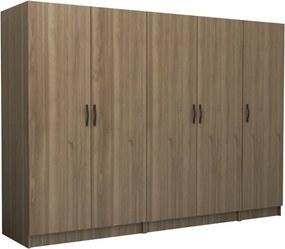 Victoria петкрилен гардероб от меламин в орехов цвят 250×60×181 см