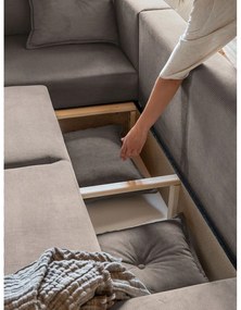 Светлокафяв велурен разтегателен диван (ляв ъгъл) Lazy Lukka - Miuform