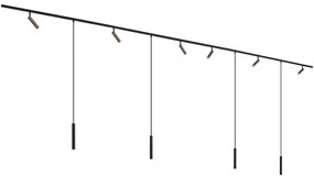 Модерна релсова система за осветление с 6 прожектора и 4 висящи лампи тъмно бронз 1-фазов - Slimline Uzzy Keno