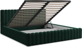 Тъмнозелено двойно легло 160x200 cm тапицирано с място за съхранение с включена подматрачна рамка Lemi – Makamii