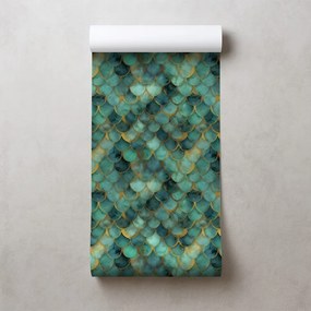 Тапет – Зелени морски люспи със златен оттенък