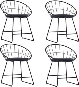 276235 vidaXL Трапезни столове, седалки изкуствена кожа, 4 бр, черни, стомана