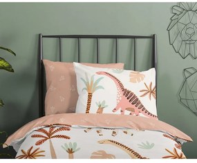 Кафяво-бежово памучно детско спално бельо за детско креватче 100x135 cm Dino – Good Morning