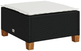 365911 vidaXL Градинска табуретка с възглавница черна 63,5x56x32 см полиратан