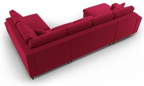 Червен кадифен разтегателен ъглов диван с място за съхранение (десен ъгъл/U форма) Kyoto – Cosmopolitan Design
