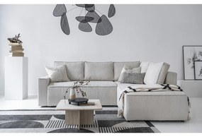 Бял разтегателен ъглов диван от рипсено кадифе (десен ъгъл) Brave Dave – Miuform