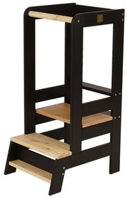 Черна/естествена учебна кула от масивен бор Montessori – Meowbaby