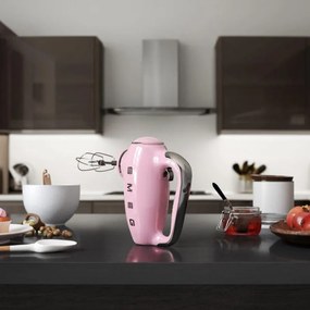 Ръчен миксер SMEG 50's Style HMF01PKEU, 250W, 9 скорости, Турбо, Скрит LED дисплей, Таймер, Аксесоари, Розов