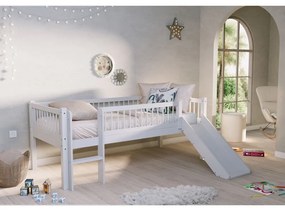 Бяло детско легло от масивен дъб повдигнато с пързалка с включена подматрачна рамка 90x200 cm Forrest – Vipack