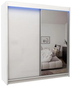 Шкаф с плъзгащи врати и огледало TARRA, бяло, 200x216x61