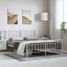 374506 vidaXL Метална рамка за легло с горна и долна табла, бяла, 150x200 см