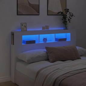 837351 vidaXL LED горна табла за легло бяла 160x18,5x103,5 см инженерно дърво