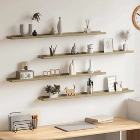 326687 vidaXL Стенни рафтове, 4 бр, сонома дъб, 100x9x3 см