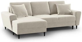 Бежов кадифен разтегателен ъглов диван с място за съхранение (ляв ъгъл) Kyoto – Cosmopolitan Design