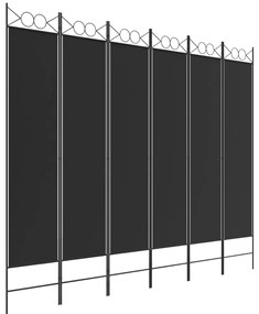 350161 vidaXL Параван за стая, 6 панела, черен, 240x200 cм, плат