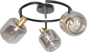 Таванен прожектор черен с опушено стъкло кръгъл 3-светлина - Zuzanna