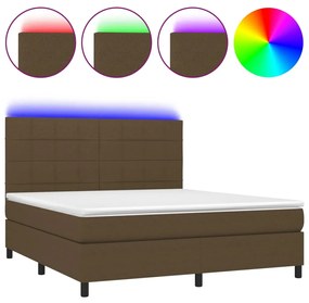 3134896 vidaXL Боксспринг легло с матрак и LED, тъмнокафяво, 180x200 см, плат