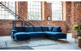 Морскосиньо кадифе, U-образен разтегателен диван, десен ъгъл Lofty Lilly - Miuform