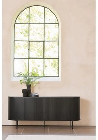 Черен нисък скрин в дъбов декор с плъзгащи се врати 76x180 cm Nola - Unique Furniture