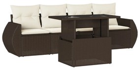 3268363 vidaXL Градински комплект с възглавници, 5 части, кафяв полиратан