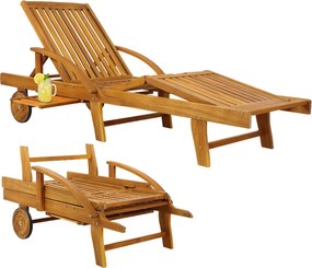 Градински шезлонг с колела и издърпваща се масичка 195,5 x 69 x 85 cm