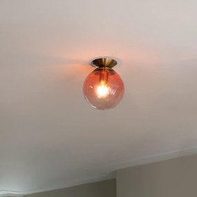 Таванна лампа в стил арт деко месинг с розово стъкло - Pallon