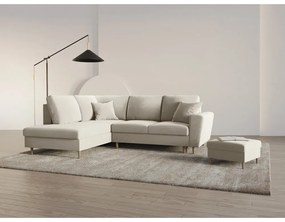 Бежов кадифен разтегателен ъглов диван с място за съхранение (ляв ъгъл/L форма) Kyoto – Cosmopolitan Design