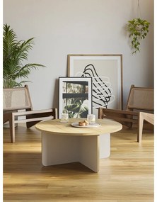 Кремава/естествена кръгла масичка за кафе с дъбов плот ø 80 cm Hillary – Marckeric