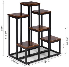 Стойка за цветя в мансардата - 6 рафта, черна стомана и дървен декор