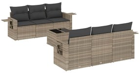 3219911 vidaXL Градински комплект с възглавници, 7 части, светлосив полиратан