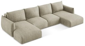 Бежов шенилов сгъваем ъглов диван (U форма) Leila – Makamii