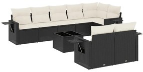 3220425 vidaXL Градински комплект диван с възглавници 9 части черен полиратан