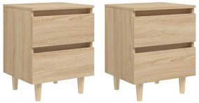 805858 vidaXL Нощни шкафчета с крака от бор масив 2 бр дъб сонома 40x35x50 см