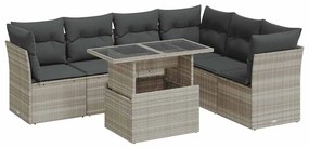 3326173 vidaXL Градински комплект с възглавници, 7 части, светлосив полиратан