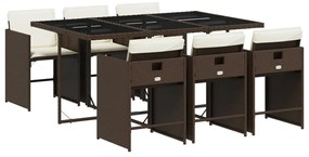 3211089 vidaXL Градински трапезен комплект възглавници 7 части кафяв полиратан