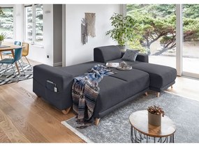 Антрацитен разтегателен/с място за съхранение ъглов диван Classy Sophie – Miuform