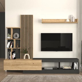 Модул за телевизор Vermont от меламин в антрацит - цвят сепет дъб 240x40x192см.