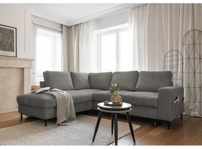 Сив разтегателен ъглов диван от рипсено кадифе (ляв ъгъл) Lofty Lilly – Miuform