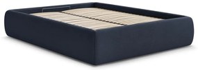 Тъмносиньо тапицирано двойно легло без табла с място за съхранение и включена подматрачна рамка 180x200 cm Inera – Bobochic Paris