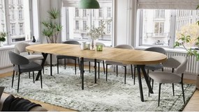 ЕКСПАНСО Дъб Крафт Злато/черни крака - ГОЛЯМА КРЪГЛА МАСА Ø110 РАЗТЕГАТЕЛНА ДО 310 cm С КРАКА Y ЛОФТ/ИНДУСТРИАЛНА